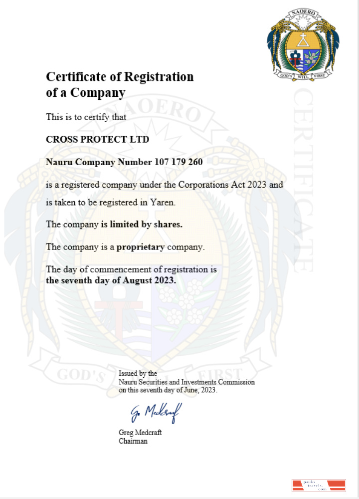 Nauru company registration certificate Word and PDF template